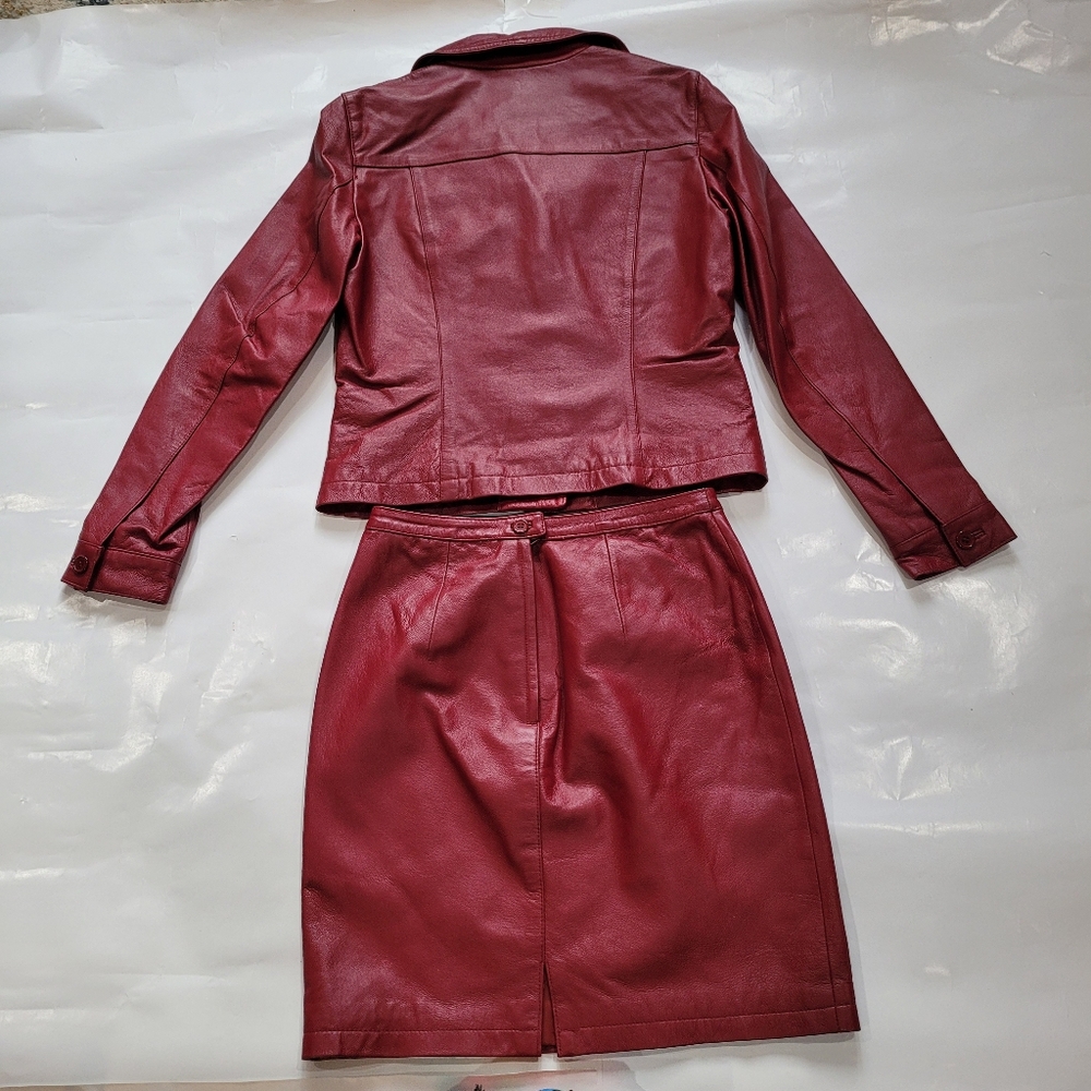 Red Leather Jacket and Skirt Set - Picture 2 of 3
